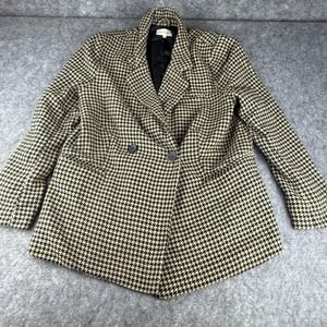 Bohme Double Breasted Blazer Women M‎ Brown Houndstooth Plaid Academia Jacket